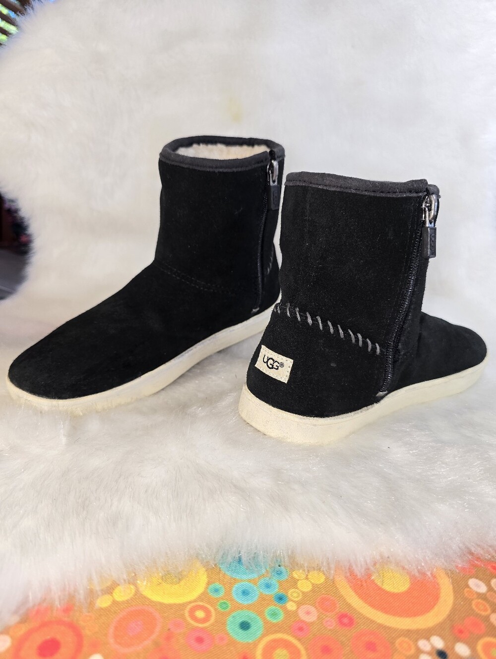 UGG Australia Kids Rye Boot Black Suede Shearling-Lined Zip Ankle